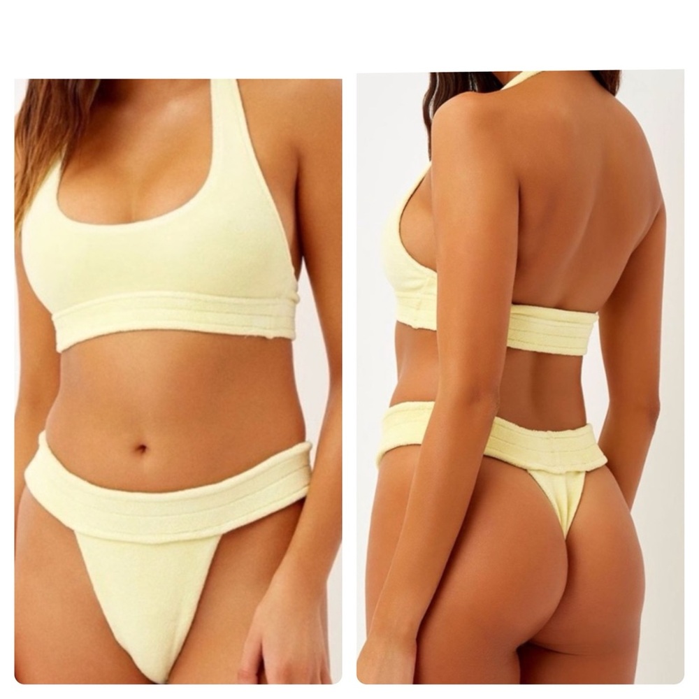 Frankie’s Bikinis - Terry Halter Top w/ High Waisted Thong Bottoms - Medium